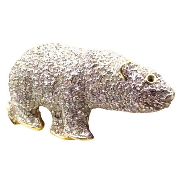 Gorgeous Pave Crystal and Gold Tone Polar Bear Brooch Pendant - Picture 3 of 4